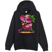 Flamingo Summer Vibes Beach Palm Tree Summer Vacation Premium Pullover Hoodie
