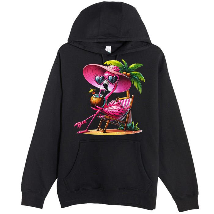 Flamingo Summer Vibes Beach Palm Tree Summer Vacation Premium Pullover Hoodie