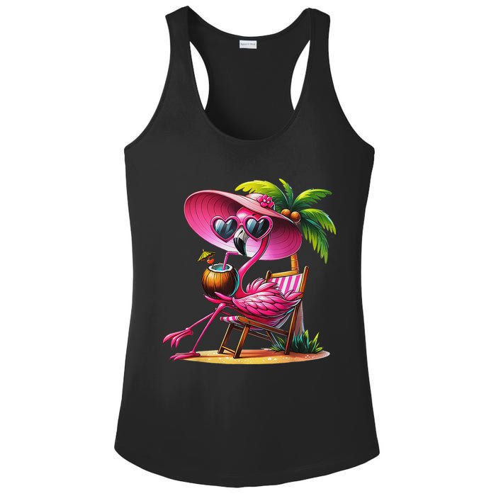 Flamingo Summer Vibes Beach Palm Tree Summer Vacation Ladies PosiCharge Competitor Racerback Tank
