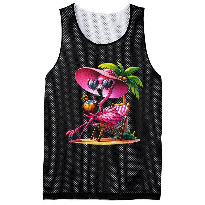 Flamingo Summer Vibes Beach Palm Tree Summer Vacation Mesh Reversible Basketball Jersey Tank