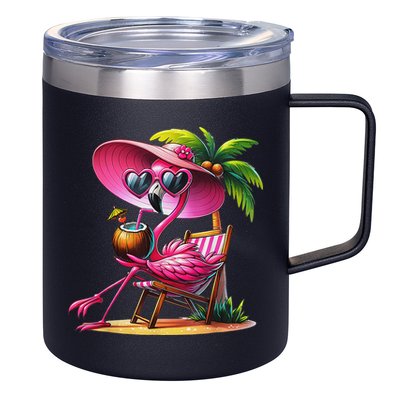 Flamingo Summer Vibes Beach Palm Tree Summer Vacation 12oz Stainless Steel Coffee Mug