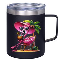 Flamingo Summer Vibes Beach Palm Tree Summer Vacation 12oz Stainless Steel Coffee Mug