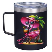 Flamingo Summer Vibes Beach Palm Tree Summer Vacation 12oz Stainless Steel Coffee Mug