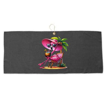 Flamingo Summer Vibes Beach Palm Tree Summer Vacation Large Microfiber Waffle Golf Towel