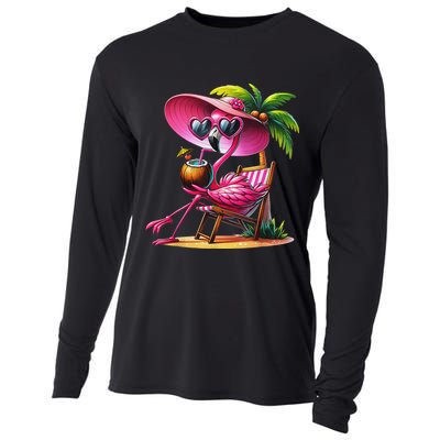 Flamingo Summer Vibes Beach Palm Tree Summer Vacation Cooling Performance Long Sleeve Crew