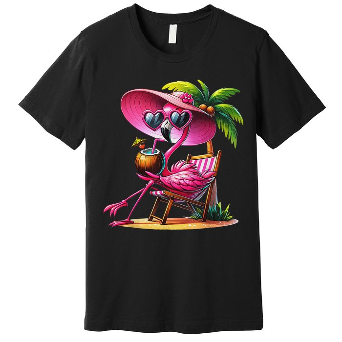 Flamingo Summer Vibes Beach Palm Tree Summer Vacation Premium T-Shirt