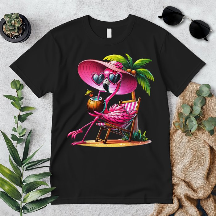Flamingo Summer Vibes Beach Palm Tree Summer Vacation Premium T-Shirt