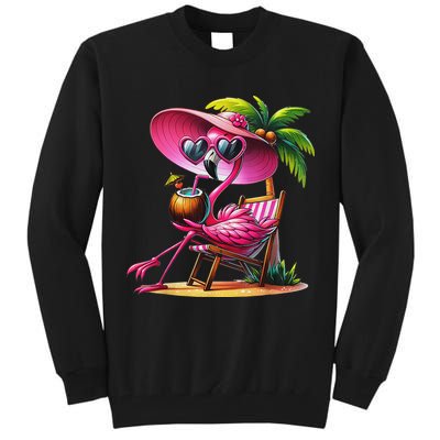 Flamingo Summer Vibes Beach Palm Tree Summer Vacation Tall Sweatshirt