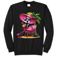 Flamingo Summer Vibes Beach Palm Tree Summer Vacation Tall Sweatshirt