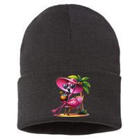 Flamingo Summer Vibes Beach Palm Tree Summer Vacation Sustainable Knit Beanie