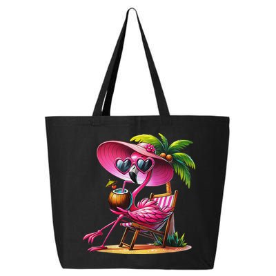 Flamingo Summer Vibes Beach Palm Tree Summer Vacation 25L Jumbo Tote