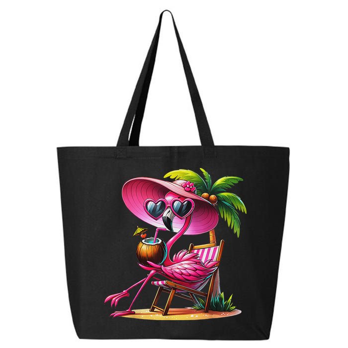 Flamingo Summer Vibes Beach Palm Tree Summer Vacation 25L Jumbo Tote