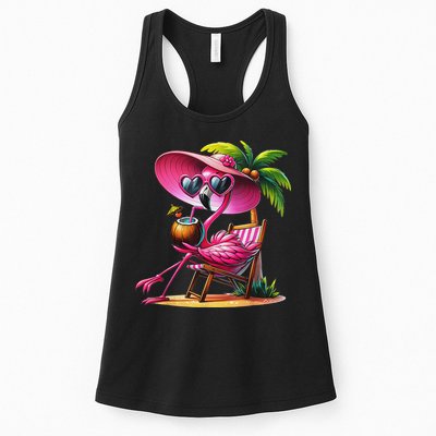 Flamingo Summer Vibes Beach Palm Tree Summer Vacation Womens Tank Top