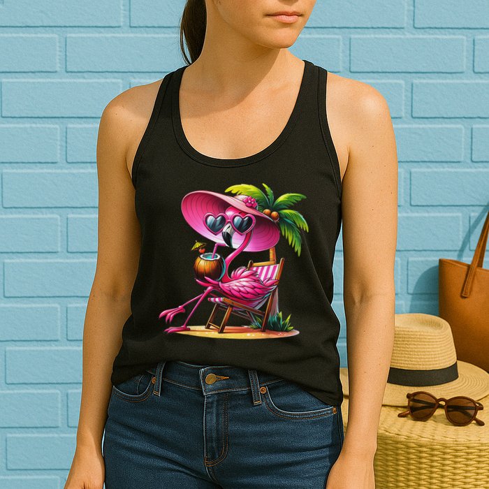 Flamingo Summer Vibes Beach Palm Tree Summer Vacation Womens Tank Top