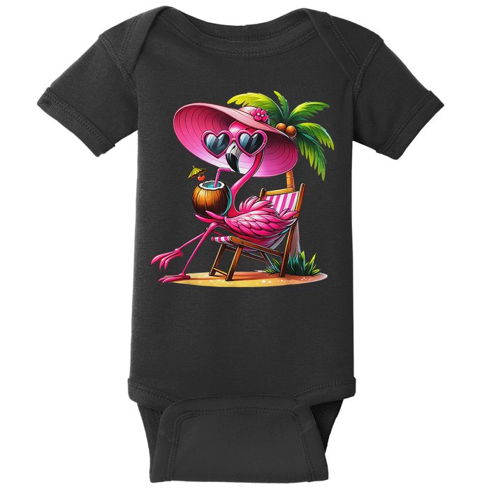 Flamingo Summer Vibes Beach Palm Tree Summer Vacation Baby Bodysuit