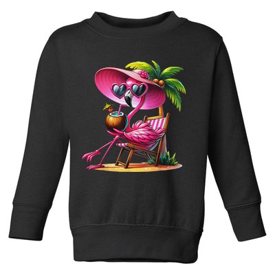 Flamingo Summer Vibes Beach Palm Tree Summer Vacation Toddler Sweatshirt