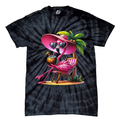 Flamingo Summer Vibes Beach Palm Tree Summer Vacation Tie-Dye T-Shirt