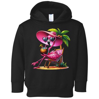 Flamingo Summer Vibes Beach Palm Tree Summer Vacation Toddler Hoodie