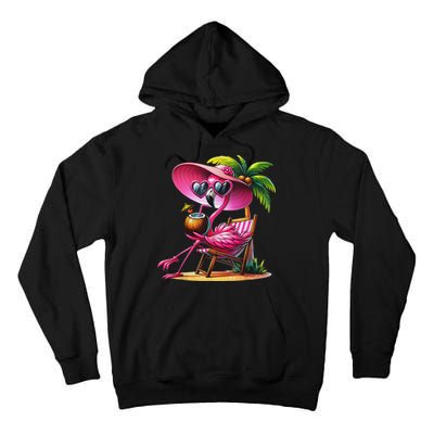 Flamingo Summer Vibes Beach Palm Tree Summer Vacation Tall Hoodie