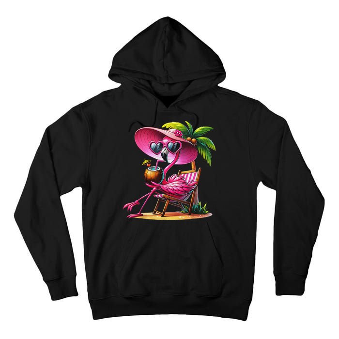 Flamingo Summer Vibes Beach Palm Tree Summer Vacation Tall Hoodie