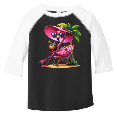 Flamingo Summer Vibes Beach Palm Tree Summer Vacation Toddler Fine Jersey T-Shirt