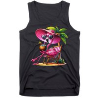 Flamingo Summer Vibes Beach Palm Tree Summer Vacation Tank Top