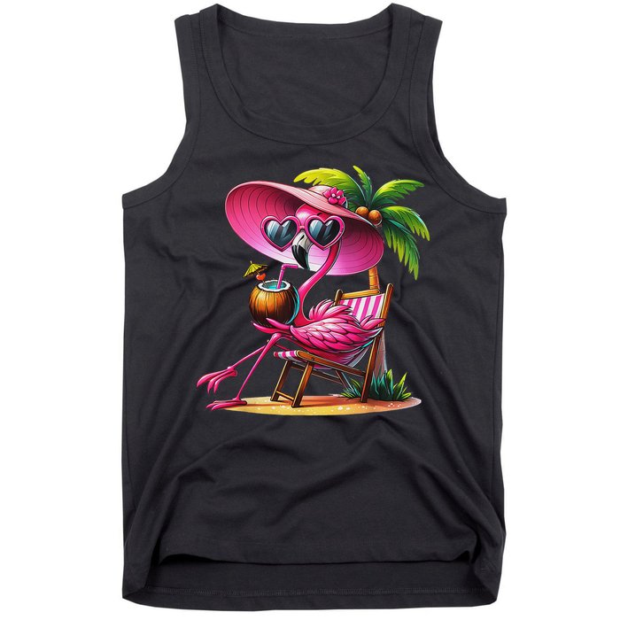 Flamingo Summer Vibes Beach Palm Tree Summer Vacation Tank Top