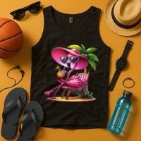 Flamingo Summer Vibes Beach Palm Tree Summer Vacation Tank Top