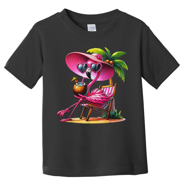 Flamingo Summer Vibes Beach Palm Tree Summer Vacation Toddler T-Shirt