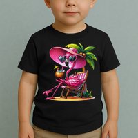 Flamingo Summer Vibes Beach Palm Tree Summer Vacation Toddler T-Shirt
