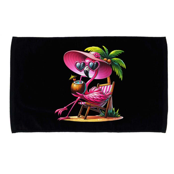 Flamingo Summer Vibes Beach Palm Tree Summer Vacation Microfiber Hand Towel
