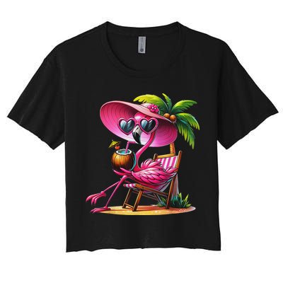 Flamingo Summer Vibes Beach Palm Tree Summer Vacation Crop Top