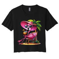 Flamingo Summer Vibes Beach Palm Tree Summer Vacation Crop Top