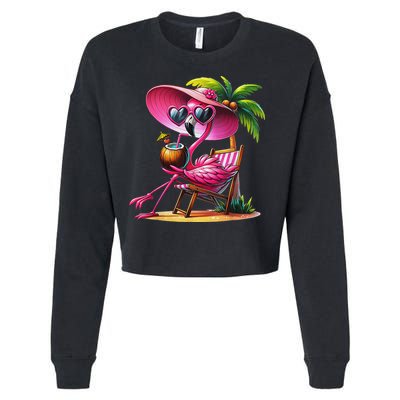 Flamingo Summer Vibes Beach Palm Tree Summer Vacation Cropped Pullover Crew