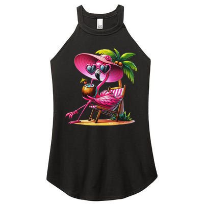 Flamingo Summer Vibes Beach Palm Tree Summer Vacation Women's Perfect Tri Rocker Tank