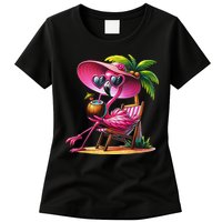 Flamingo Summer Vibes Beach Palm Tree Summer Vacation Womens T-Shirt