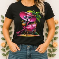 Flamingo Summer Vibes Beach Palm Tree Summer Vacation Womens T-Shirt