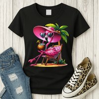 Flamingo Summer Vibes Beach Palm Tree Summer Vacation Womens T-Shirt