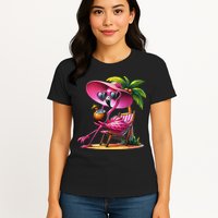 Flamingo Summer Vibes Beach Palm Tree Summer Vacation Womens T-Shirt