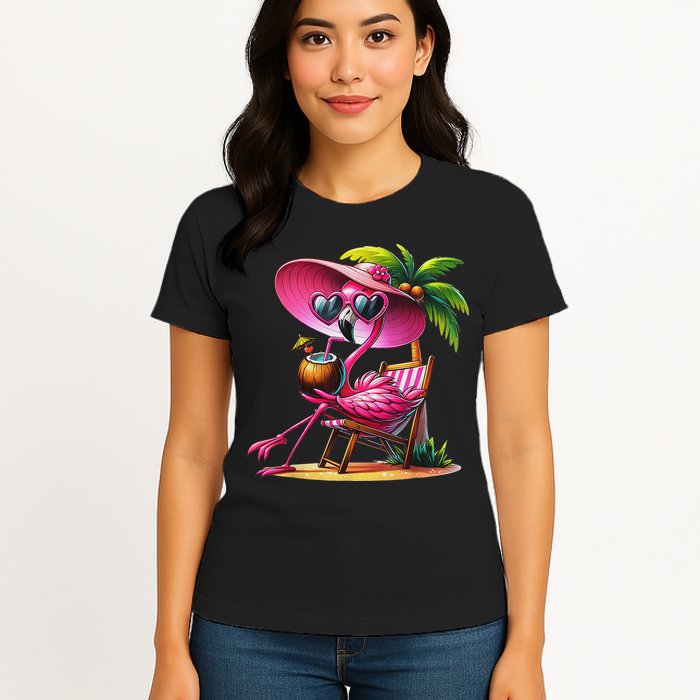 Flamingo Summer Vibes Beach Palm Tree Summer Vacation Womens T-Shirt