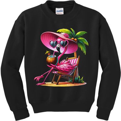 Flamingo Summer Vibes Beach Palm Tree Summer Vacation Kids Sweatshirt