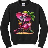 Flamingo Summer Vibes Beach Palm Tree Summer Vacation Kids Sweatshirt