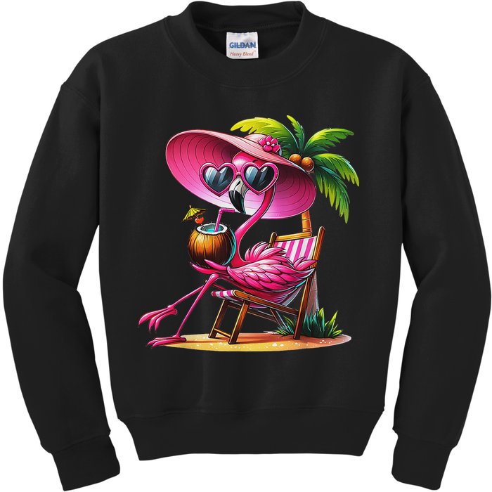 Flamingo Summer Vibes Beach Palm Tree Summer Vacation Kids Sweatshirt