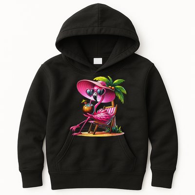 Flamingo Summer Vibes Beach Palm Tree Summer Vacation Kids Hoodie