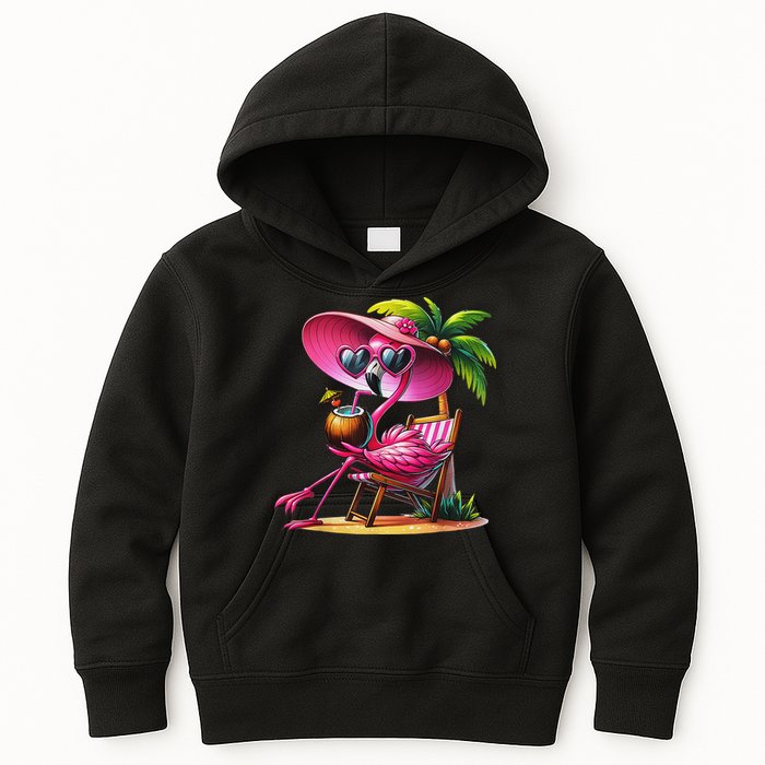 Flamingo Summer Vibes Beach Palm Tree Summer Vacation Kids Hoodie