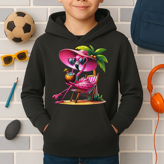 Flamingo Summer Vibes Beach Palm Tree Summer Vacation Kids Hoodie