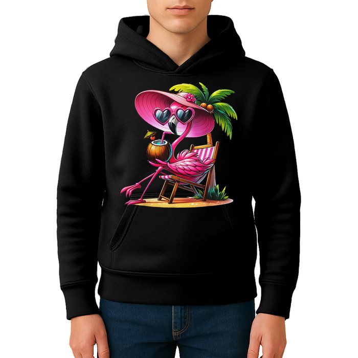 Flamingo Summer Vibes Beach Palm Tree Summer Vacation Kids Hoodie