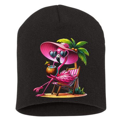 Flamingo Summer Vibes Beach Palm Tree Summer Vacation Short Acrylic Beanie