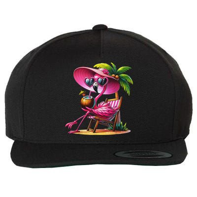 Flamingo Summer Vibes Beach Palm Tree Summer Vacation Wool Snapback Cap
