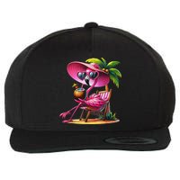Flamingo Summer Vibes Beach Palm Tree Summer Vacation Wool Snapback Cap